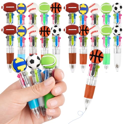 24 Pack Sports Party Favors, 4-in-1 Multicolor Ballpoint Pens, Mini Retractable Sports Pens, Goodie Bag Stuffers, Classroom Prizes, Birthday Gifts, School Rewards - style: Sports