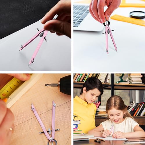 EBOOT Student Geometry Math Set, Metal Drawing Compass and 6 Inch Clear Swing Arm Protractors 180 Degree Math Protractor(Pink) - color: Pink