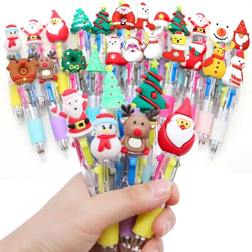 Scettar 24 Cute Multicolor Pen Fun Christmas Pen, Colored Ballpoint Bulk Pens for Gifts, Perfect for Xmas Winter Holiday Birthdays Parties - 4 Color Pens in One - style: 24 Pcs Christmas