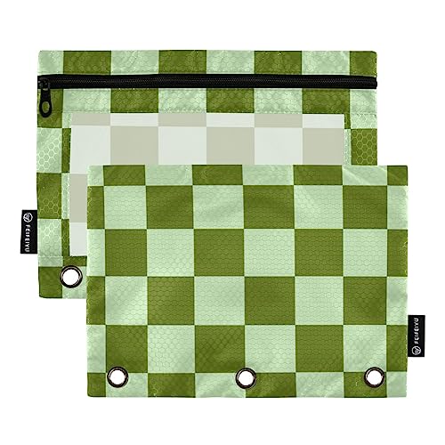 Emelivor Checkerboard Green Plaid Pencil Pouch for 3 Ring Binder 2 Pack Large Capacity Pencil Pouch with Zipper Clear Binder Pencil Case for College Office Daily Supplies - color: Colored008