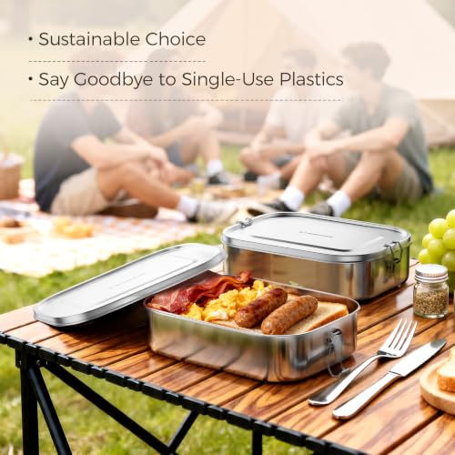 G.a HOMEFAVOR Stainless Steel Bento Lunch Box, 1600 ml/54 oz | Leak-Proof, Dishwasher Safe, BPA-Free, with Lock Clips, Large Capacity, Meal Prep, for Adults - size: 1600 ml - No Compartments