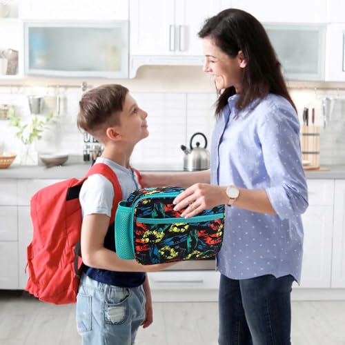 RHCPFOVR Kids Lunch Bag - Insulated Lunch Box for Boys Girls,Washable Lunch Bag and Reusable Toddler Leak-proof Lunchbox for School and Daycare - color: Black Dinosaur