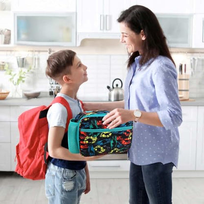 RHCPFOVR Kids Lunch Bag - Insulated Lunch Box for Boys Girls,Washable Lunch Bag and Reusable Toddler Leak-proof Lunchbox for School and Daycare - color: Black Dinosaur