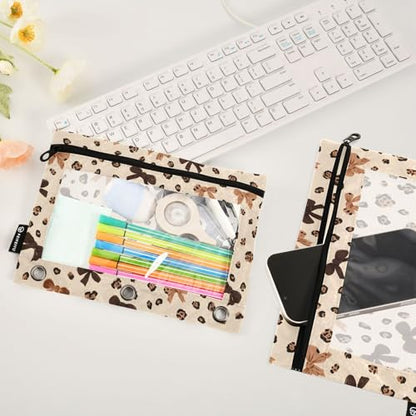 ALAZA Leopard Print Cheetah Bow Pattern Pencil Pouch for 3 Ring Binder 2 Pack Zipper Binder Pencil Bag Case with Clear Window Office Supplies - color: multi7