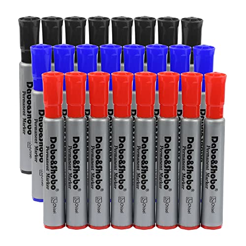 Dabo&Shobo Permanent Markers 24 Count, 3 Assorted Colors, Chisel Point Permanent Markers For Kids and Adult Coloring as Office, School Supplies - size: 1 Count (Pack of 24)
