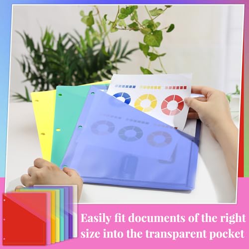 48 Pack 3-Ring Binder Pockets Translucent Polyester 3 Hole Binder Plastic Sleeves 9.25 x 11.22 Inches Slash Folder Binders Organizer Suitable for Office Classroom Business Home Organizer (Rainbow) - color: Rainbow