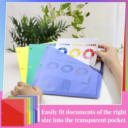 48 Pack 3-Ring Binder Pockets Translucent Polyester 3 Hole Binder Plastic Sleeves 9.25 x 11.22 Inches Slash Folder Binders Organizer Suitable for Office Classroom Business Home Organizer (Rainbow) - color: Rainbow