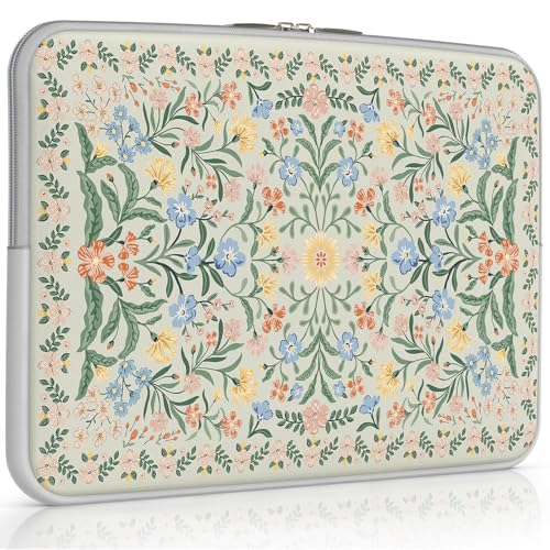 iCasso Laptop Sleeve 13 inch for MacBook Air 13-13.6 inch, Vintage MacBook Neo/Pro 13 inch case, Slim Protective Travel Carrying Case for MacBook Pro 14 inch, Chromebook, HP, Green Boho Floral - color: Boho Floral Green, size: 13-14 Inch