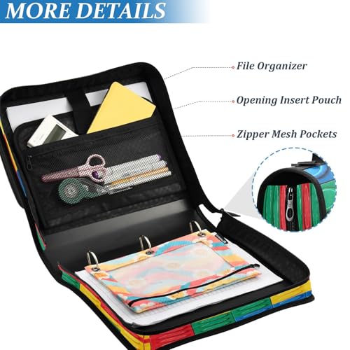 Building Blocks Bricks Colorful 3 Ring Binder with Zipper, Expanding File Folder and Shoulder Strap and Handle, 500 Page Capacity