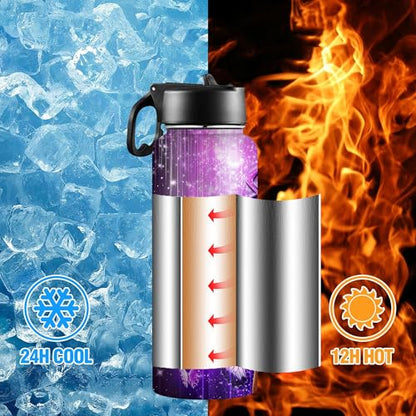 D-Story Custom Water Bottles Back to School Gift for Girls 18Oz Personalized Stainless Steel Insulated Water Bottle with Straw Lid Customized Name Princess Bottles Daughter Birthday Gifts - color: Design 22