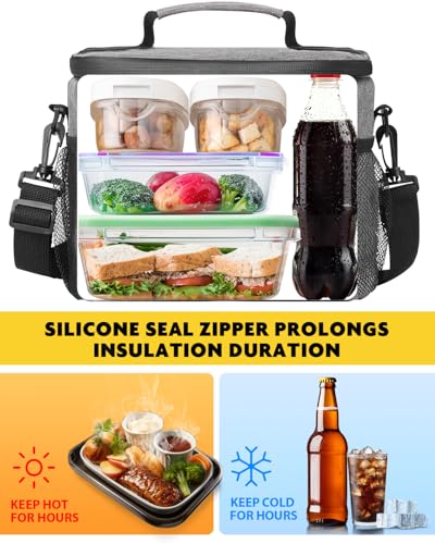 Lunch Bag with Combination Lock, Lunch Box for Men Women, Adjustable Shoulder Strap & Leakproof Soft Cooler for Commute, Travel & Gym - color: Gray