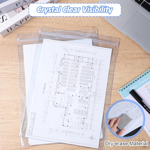 10 Pack 8.5x11 Inch Clear Plastic Zip Hard Sheet Protectors, Waterproof Resealable Sign Holder, Heavy Duty Document Sleeves for Wall Signs, Photos, Certificates, Job Tickets