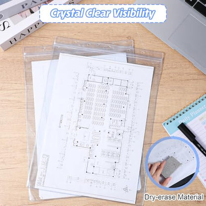 10 Pack 8.5x11 Inch Clear Plastic Zip Hard Sheet Protectors, Waterproof Resealable Sign Holder, Heavy Duty Document Sleeves for Wall Signs, Photos, Certificates, Job Tickets