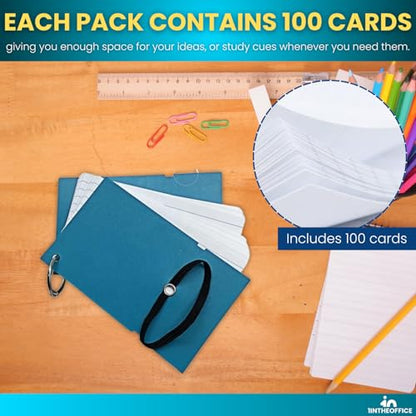 1InTheOffice Index Cards with Ring, Ruled Index Cards with Ring, 3" x5", 100 White Cards/Ring