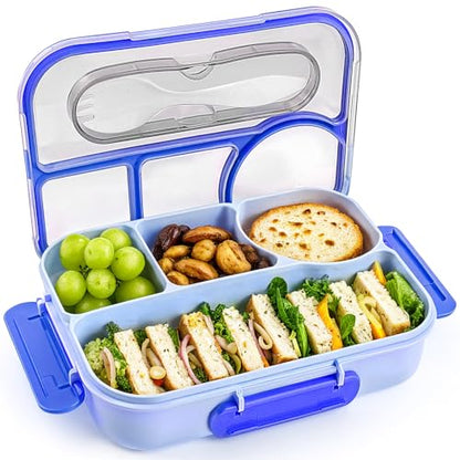 EASYFUN Bento Box Adult, Lunch Box, 4-Compartment Lunch Containers, Drop-Proof, Dishwasher Safe & Made with BPA-Free Materials (Blue) - color: Blue