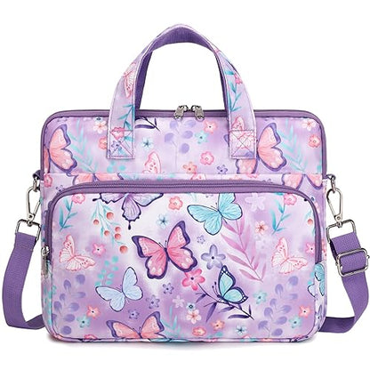 Octsky Kids Tablet Carrying Sleeve - 12.5 Inch Protective Bag with Shoulder Strap, Soft Lining - color: Butterfly Purple
