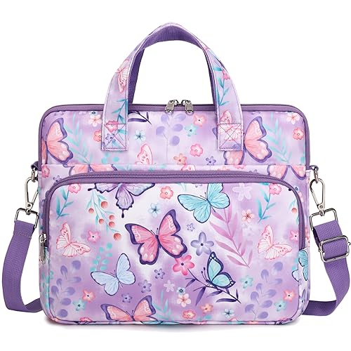 Octsky Kids Tablet Carrying Sleeve - 12.5 Inch Protective Bag with Shoulder Strap, Soft Lining - color: Butterfly Purple