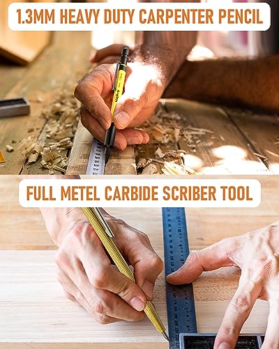 Nicpro 28 Pack Carpenter Pencil Set with Sharpener, Mechanical Carpenter Pencils with 127PCS Refills and Carbide Scribe Tool, Heavy Duty Construction Pencils for Architect Woodworking-With Canvas Case - size: 28 Pack