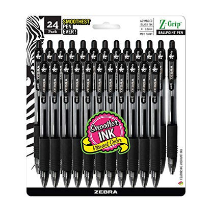 Zebra Pen Z-Grip Retractable Ballpoint Pen, Medium Point, 1.0mm, Black Ink (Packaging may vary) (Pack of 6, 144 Count Total) - color: Black ZZ