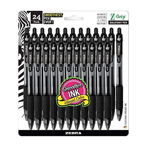 Zebra Pen Z-Grip Retractable Ballpoint Pen, Medium Point, 1.0mm, Black Ink (Packaging may vary) (Pack of 6, 144 Count Total) - color: Black ZZ