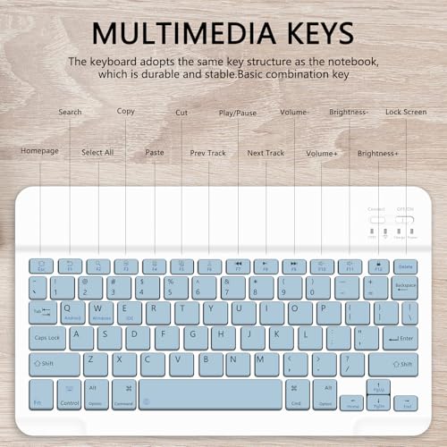 for Bluetooth Rechargeable Keyboard, Wireless Rechargeable for iPad, iPad Pro, iPad mini, iPad Air, Samsung Xiaomi Tablets, etc. (A-Keyboard-Light Blue, 250mm x 150mm) - color: A-Keyboard-Light Blue