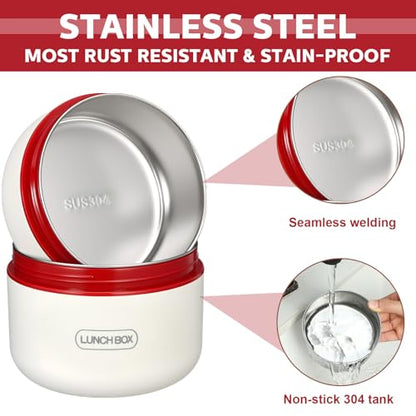 Dandat 4 Pcs Insulated Lunch Container, Portable Bento Box, Stainless Steel Lunch Box, Round Stackable Leakproof Thermal Food Container for Adult Men Women with Insulated Bag, 74 oz(Red) - color: Red