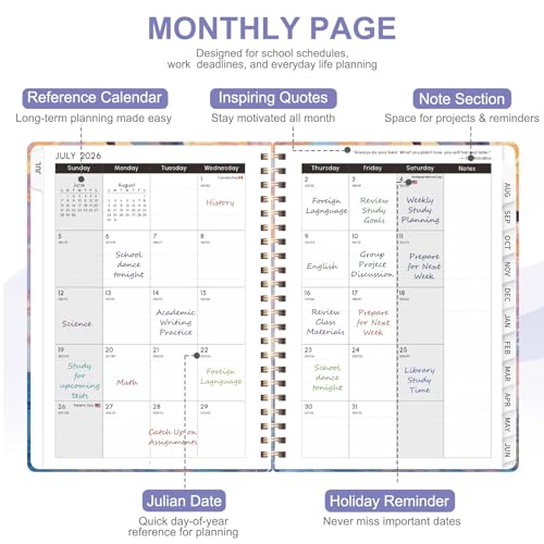 Planner 2026-2027, Weekly and Monthly Academic Year Calendar Planner, July 2026 - June 2027, Daily Agenda Book for Office School Supplies, A5(6.3'' x 8.5'') - color: 2607-Dolphin, size: 6.3"x8.5"(Jul 2026-Jun 2027)