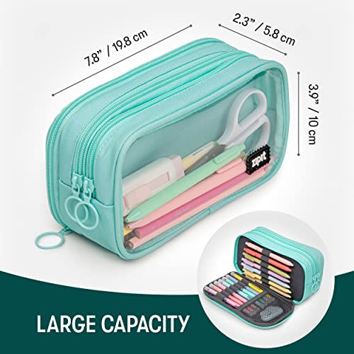 ZIPIT Half & Half Pencil Case, 3 Compartment Zipper Pouch for School, Stationery Bag for Teen Girls Boys and Adults, Mint - color: Mint