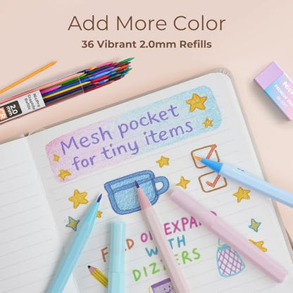 Nicpro 38PCS Aesthetic School Supplies, Pastel Mechanical Pencil Set 0.5, 0.7, 0.9 & 2.0 mm with 564PCS Lead Refills, Cute Mechanical Pencils for Girls Student Stationary Drawing Drafting - Pink Case - size: 38 PCS