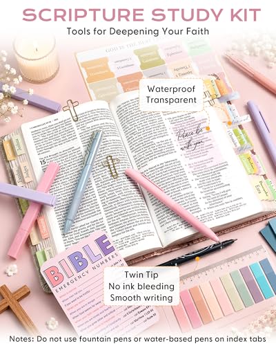 XKDOUS 60 Pcs Bible Study Supplies, Bible Study Kit for Women, Bible Journaling Supplies with Spiral Notebook Journal, Bible Tabs, Pen Case and More, Bible Highlighters and Pens No Bleed for Books - color: Pink