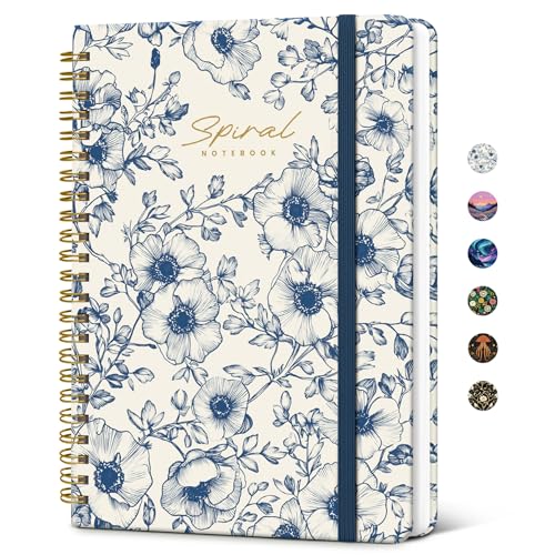 Taja Lined Spiral Journal Notebook for Women, Pretty College Ruled Notebook for Work & Note Taking, A5 Hardcover Journal for Writing, Cute Aesthetic 140 Pages, Porcelain Bloom - color: D-Porcelain Bloom