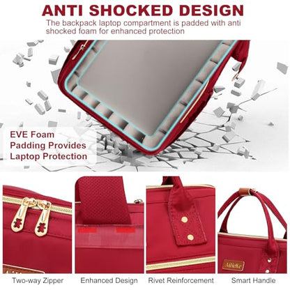 AIJIEKE Lunch Backpack for Women, 15.6 Laptop Backpack, Lunch Box, Red | Water resistant computer bag with insulated leakproof cooler. Travel meal prep backpack for nurse, teacher, college commute - color: Red