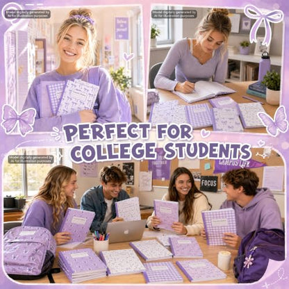 8 Pack Purple Bow Composition Notebooks Bulk Purple Notebook College Ruled Journal 100 Pages Cute Aesthetic Bow Composition Books Back to School Gift for Student Teacher Office Supplies 9.7x7.5 Inch - color: Purple Bow