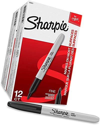 Sharpie 30001 Permanent Markers K7C53, Fine Point, Black, Box of 24