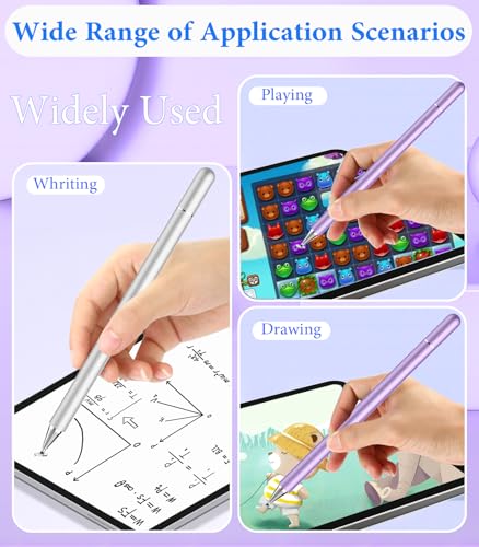 Kenkor Stylus Pen for Touchscreen, 2PCS iPad Pencil High Sensitivity & Precision Magnetic Disc, Stylus Pen for Nintendo Switch 2/iPhone/iPad/Samsung/Galaxy/Huawei/Microsoft Surface, All Touch Screens - color: Purple+Silver