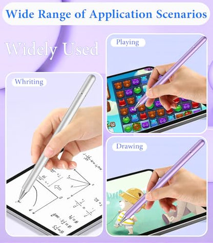 Kenkor Stylus Pen for Touchscreen, 2PCS iPad Pencil High Sensitivity & Precision Magnetic Disc, Stylus Pen for Nintendo Switch 2/iPhone/iPad/Samsung/Galaxy/Huawei/Microsoft Surface, All Touch Screens - color: Purple+Silver