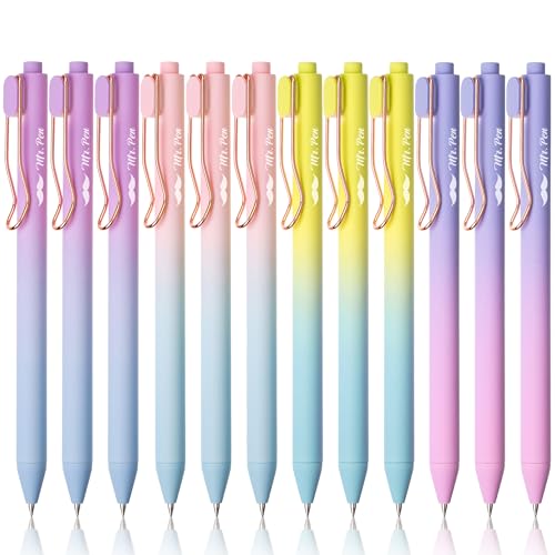 Mr. Pen- Retractable Gel Pens, 12 Pack, Black Ink, Gradient Barrel | Fine Point 0.5 mm, Fast Dry, Smooth Writing, Cute Gel Ink Pens for Drawing, Journaling, Writing Planner and School Supplies