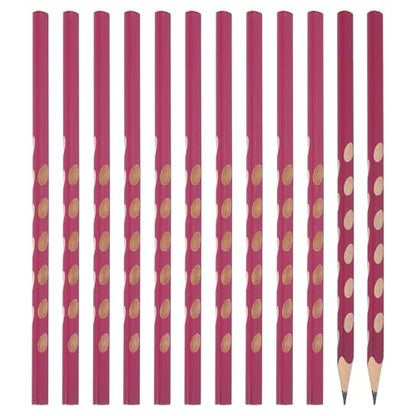 PATIKIL Round Pencils, 12 Pack Triangle HB Graphite Pencil Hole Design Woodcase Wooden Pencils with Red Top for Classroom Office Writing Drawing Supplies, Rose Red - color: Rose Red