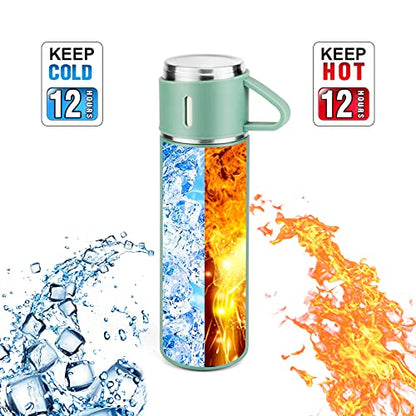 Stainless Steel Thermo 500ml/16.9oz Vacuum Insulated Bottle with Cup for Coffee Hot drink and Cold drink water flask.(Green,Single) - color: Green (Single), size: 16.9 Ounces