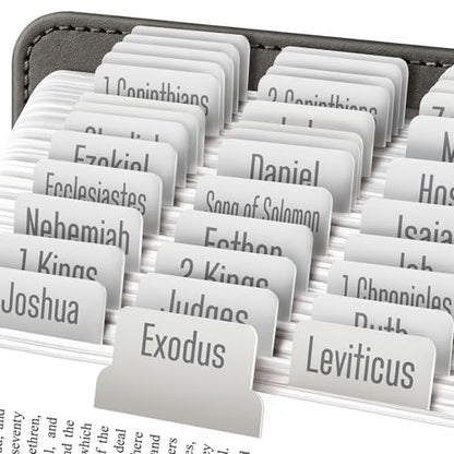 EssexWares - Silver Mist Bible Tabs for Old and New Testament, 80 Large Print Tabs for Bible Study, Water-Resistant and Durable Index Tabs for Women and Men - 1.7" Wide - color: Silver Mist
