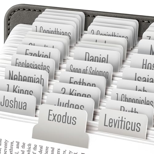 EssexWares - Silver Mist Bible Tabs for Old and New Testament, 80 Large Print Tabs for Bible Study, Water-Resistant and Durable Index Tabs for Women and Men - 1.7" Wide - color: Silver Mist