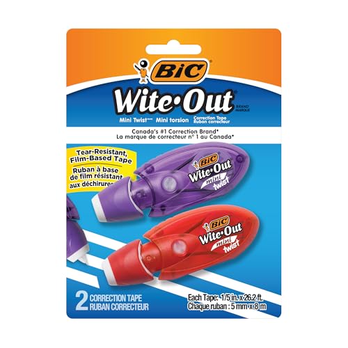 BIC Wite-Out Mini Twist Correction Tape, No Dry Time, Tear Resistant Tape, White, 2-Count - color: Mini Twist White, size: 2 Count (Pack of 1)