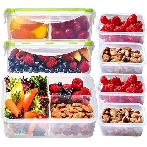 FIT Strong & Healthy Bento Box for Kids and Adults – Reusable Lunch Box Meal Prep Containers, Snack Boxes with Airtight Lid – Dishwasher, Freezer, Microwave Safe (Green, 7 Pack: 3×39oz, 2×17oz, 2×6oz) - size: 7 Pack, Multiple Sizes (39 oz, 17 oz, 6 oz)