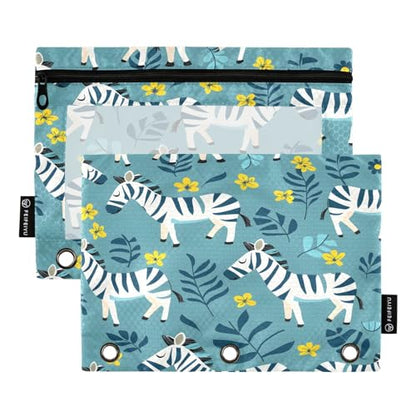 SUABO Zebras Pencil Pouch for 3 Ring Binder, 2 PCS Binder Pencil Pouch with Zipper, Clear Window Zipper Pencil Case Pencil Bags for Office Supplies - color: Zebras