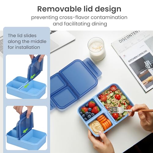 HWONMTE Bento Lunch Snack Boxes Set for Kids Reusable Food Containers with Insulated Lunch Bag, Sauce Box,Removable Dividers for Toddler Girls Boys Teens to School,Travel - color: Blue Set