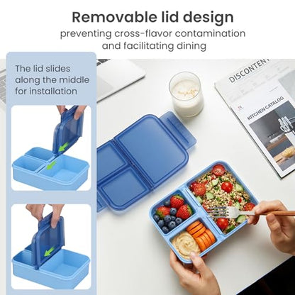 HWONMTE Bento Lunch Snack Boxes Set for Kids Reusable Food Containers with Insulated Lunch Bag, Sauce Box,Removable Dividers for Toddler Girls Boys Teens to School,Travel - color: Blue Set