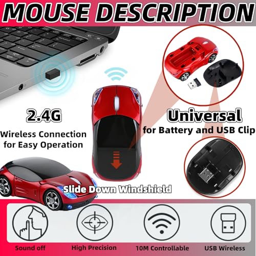 Red Wireless Mouse，Mini Car Computer Mouse，1600DPI 2.4G with USB Receiver, Ergonomic Cute Computer Mice for Laptop, PC, Windows, Mac OS (Red) - color: Red