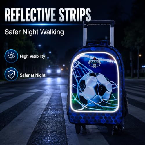 AGSDON 3PCS Rolling Backpack for Girls and Boys, Kids Roller Wheels Bookbag, Wheeled Elementary School Bag with Lunch Bag - color: Football Roller
