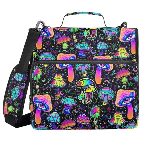 Mushrooms Binder Bag 3 Ring Zipper with Handle Shoulder Strap | for School Work Office Organizer Storage Case - color: Mushrooms