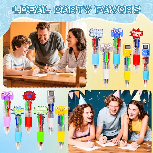 LiYiQ 50 Pcs Video Game Multicolor Pen in One Cartoon Cute Fun 4-in-1 Cute Pens Bulk Kawaii Game Handle Level Up Games Console Shape Cool Ballpoint Pens for Kids Fun Gifts